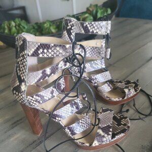 MICHAEL by Michael Kors Women's 7.5 Gladiator Snake Skin 4.5 Inch Heel Sandals